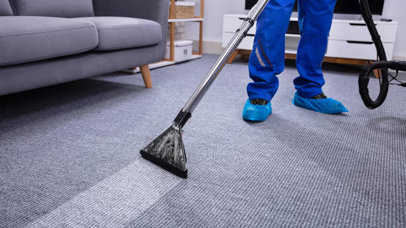 professional carpet cleaner cleaning the carpet